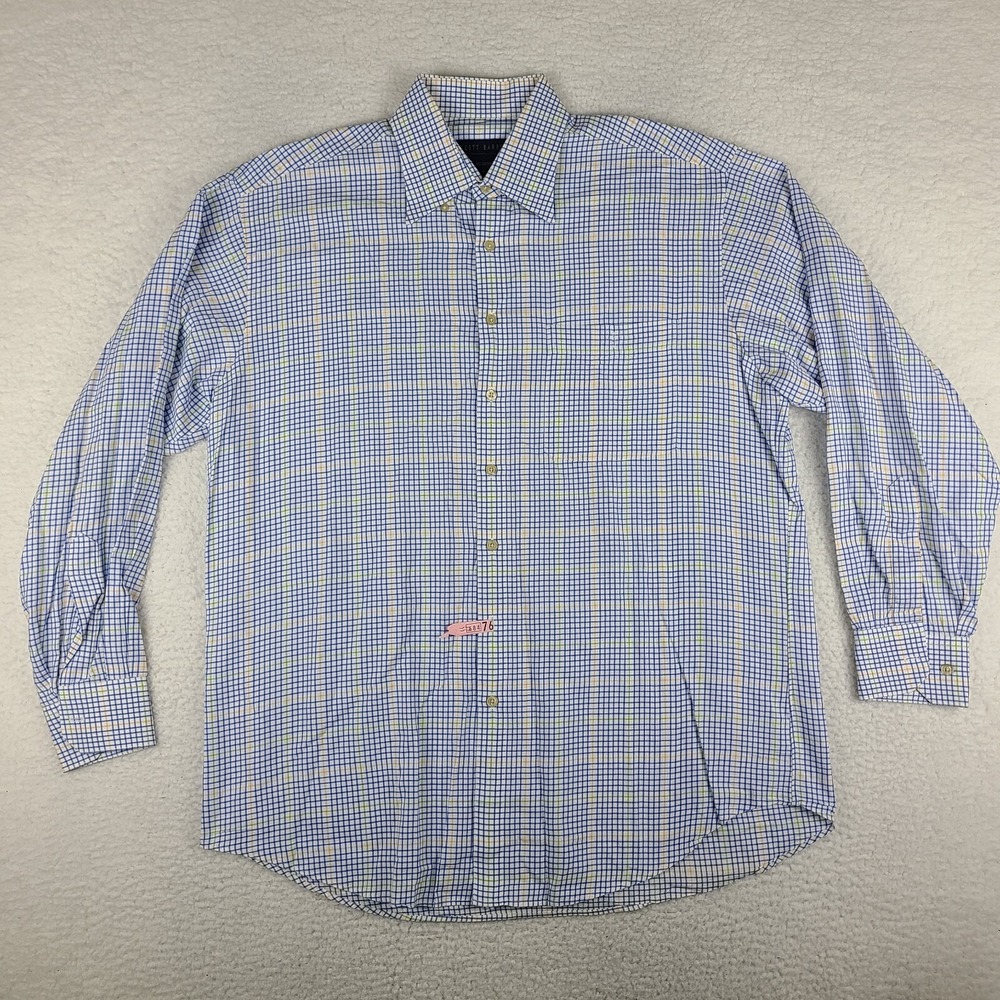 Scott Barber‎ Shirt Mens Large Blue Green Orange Check Dress Button Up